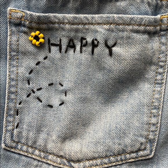 Hand Embroidered ‘HAPPY’ Jeans - Picture 2 of 6